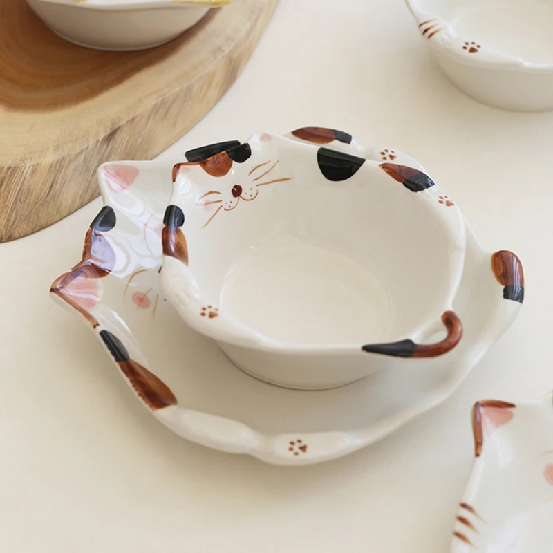 Home Cooking For Cats - Cartoon Cat Ceramic Bowl Plate Western