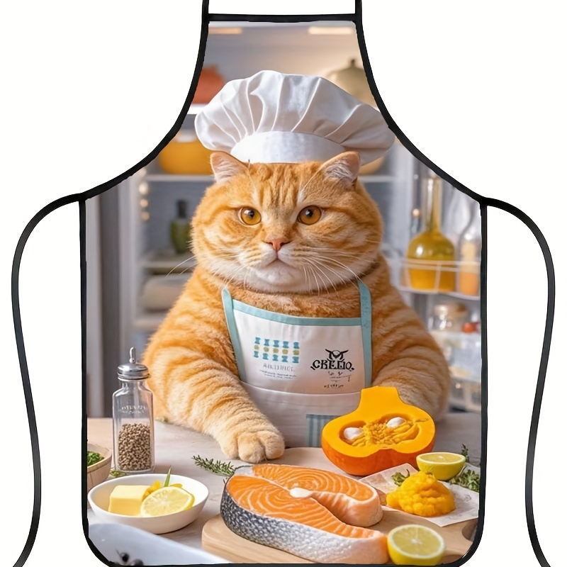 Home Cooking For Cats - 1pc Fun Orange Cat Chef Apron,
