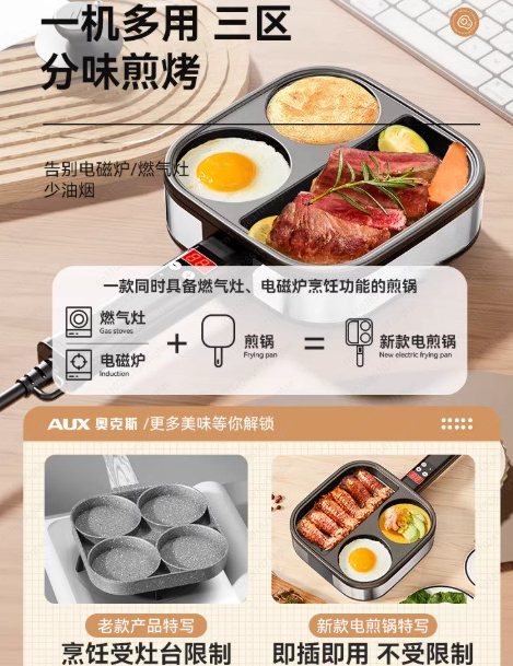 3-in-1 Non-Stick Frying Pan, E - Home Cooking Steak recension och pris
