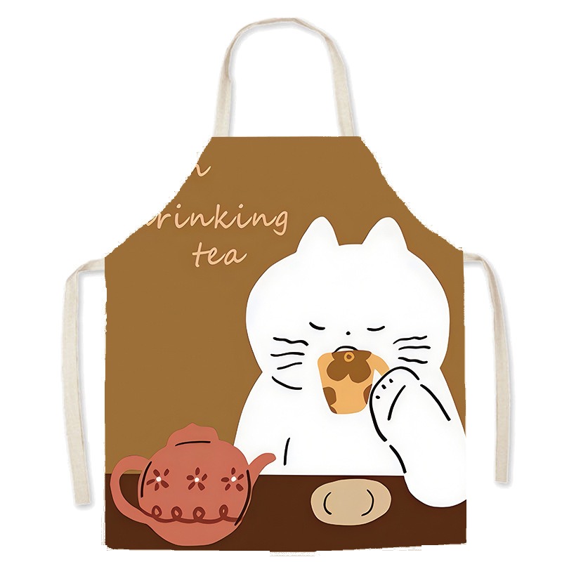 Cute White Cat Printed Apron C - Home Cooking For Cats recension och pris