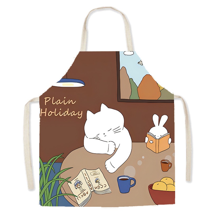 Cute White Cat Printed Apron C - Home Cooking For Cats recension och pris